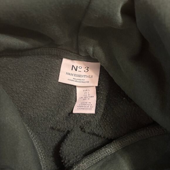 H&M Essentials Hoodie Green Pullover Sweatshirt Kangaroo Pocket Unisex Large - Picture 6 of 7